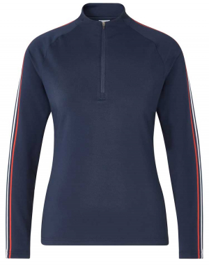 Cross Sportswear Dam Långärm Top Stripe Zip Marinblå i gruppen Kläder / Damkläder / LÅNGÄRM hos Dimbo Golf AB (0628002-4983r)